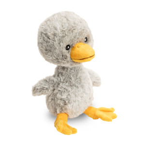 Angled, side view of a cuddly duckling plush, an adorable stuffed animal companion to the all ages picture book Finding Muchness, written by Kobi Yamada and illustrated by Charles Santoso.