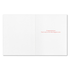 The inside of the card features a white background and copy that reads "Congratulations! Can't wait to see what happens next."