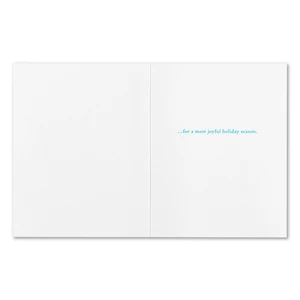 The inside of the card features a white background and copy that reads "...for a most joyful holiday season."