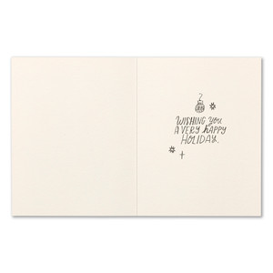 The inside of this card features a white background and copy that reads "Wishing you a very happy holiday".