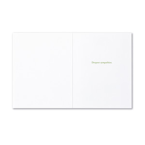 The inside of the card features a white background and copy that reads "Deepest sympathies."