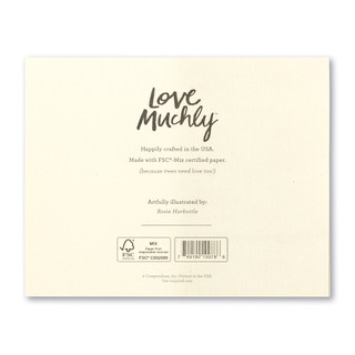 The back cover of this card has a beige background with the title "Love Muchly" written in the center. 