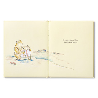 This page shows a mother bear wrapping a towel around her cub on the left side, and a quote on the right. 