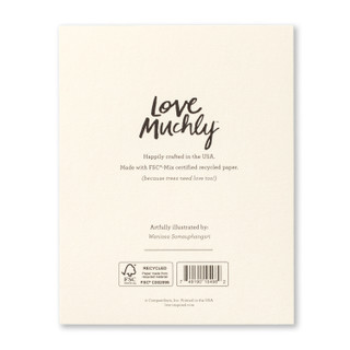 The back of this card has the title "Love Muchly" written out in the middle, as well as the manufacturer and illustrator of the art. 