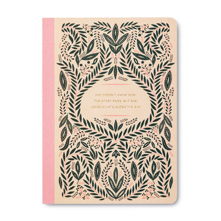 The front cover of this book has a floral like pattern, with the title "She Doesn't Know How the Story Ends..." written in the center. 