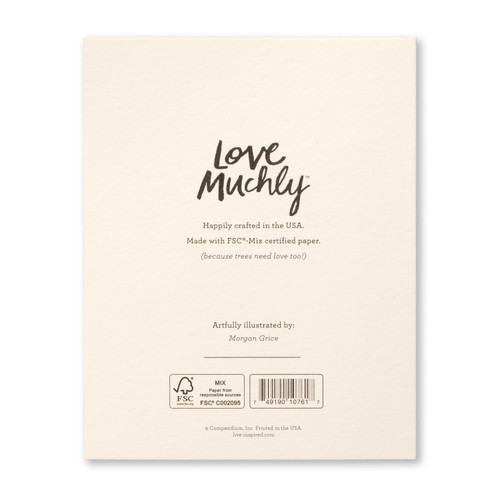 The back cover features a description of the card, along with a stamp saying "Love Muchly". 
