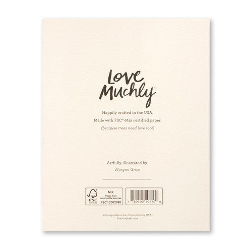 The back cover features a description of the card, along with a stamp saying "Love Muchly". 