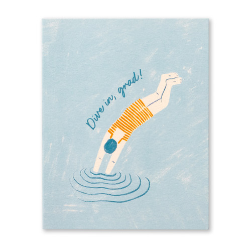 The front cover of this card features a blue background, with a person diving into water, and a quote written on the top. 