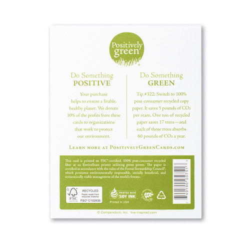 Card back, includes eco-friendly, green tip