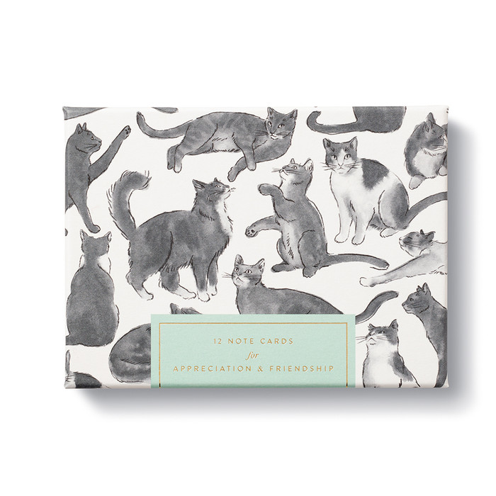 A thoughtful note card set with charming illustrations of cats and sincere messages.