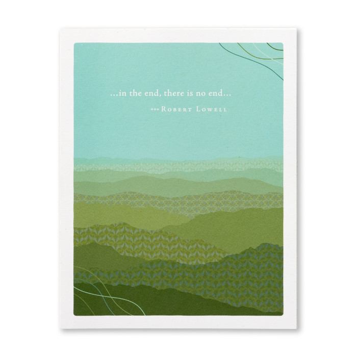 The front cover of this card features a blue background, with a green field, and a quote written on the top. 