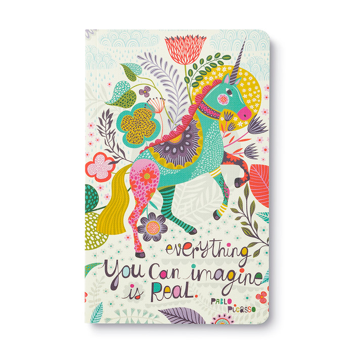 The front cover features a unicorn full of different colors, along with a colorful background and the title "Everything You Can Imagine is Real".