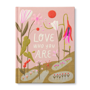 Cover image of the book "Love Who You Are", written by M.H. Clark and illustrated by Rafaela Pascotto. The cover has a pink background and illustration of a variety of wild flowers.