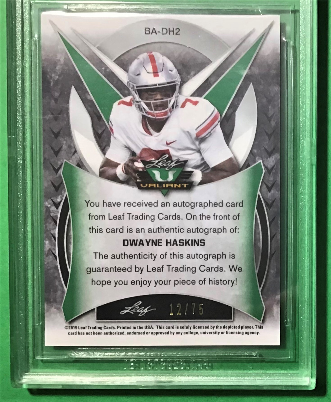 2019 Leaf Valiant #BADH2 Dwayne Haskins Green Parallel Rookie Autograph 12/75 BGS 9.5 Gem Mint