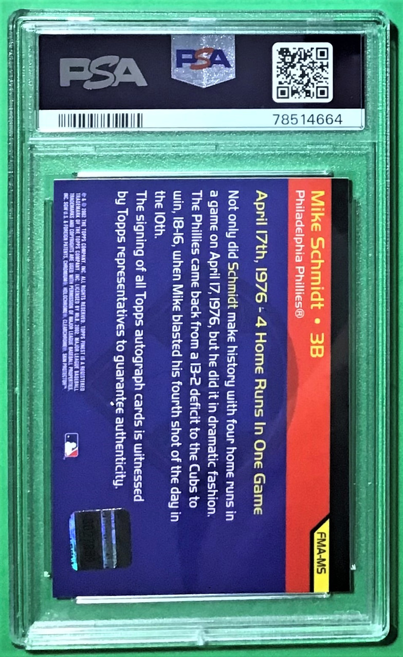 2002 Topps Finest #FMA-MS Mike Schmidt Moments Refractor Autograph PSA 9 Mint