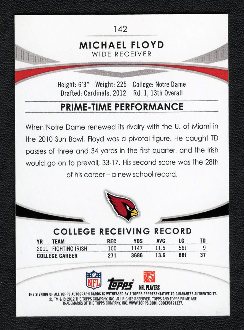 2012 Topps Prime #142 Michael Floyd Rookie Autograph 198/260