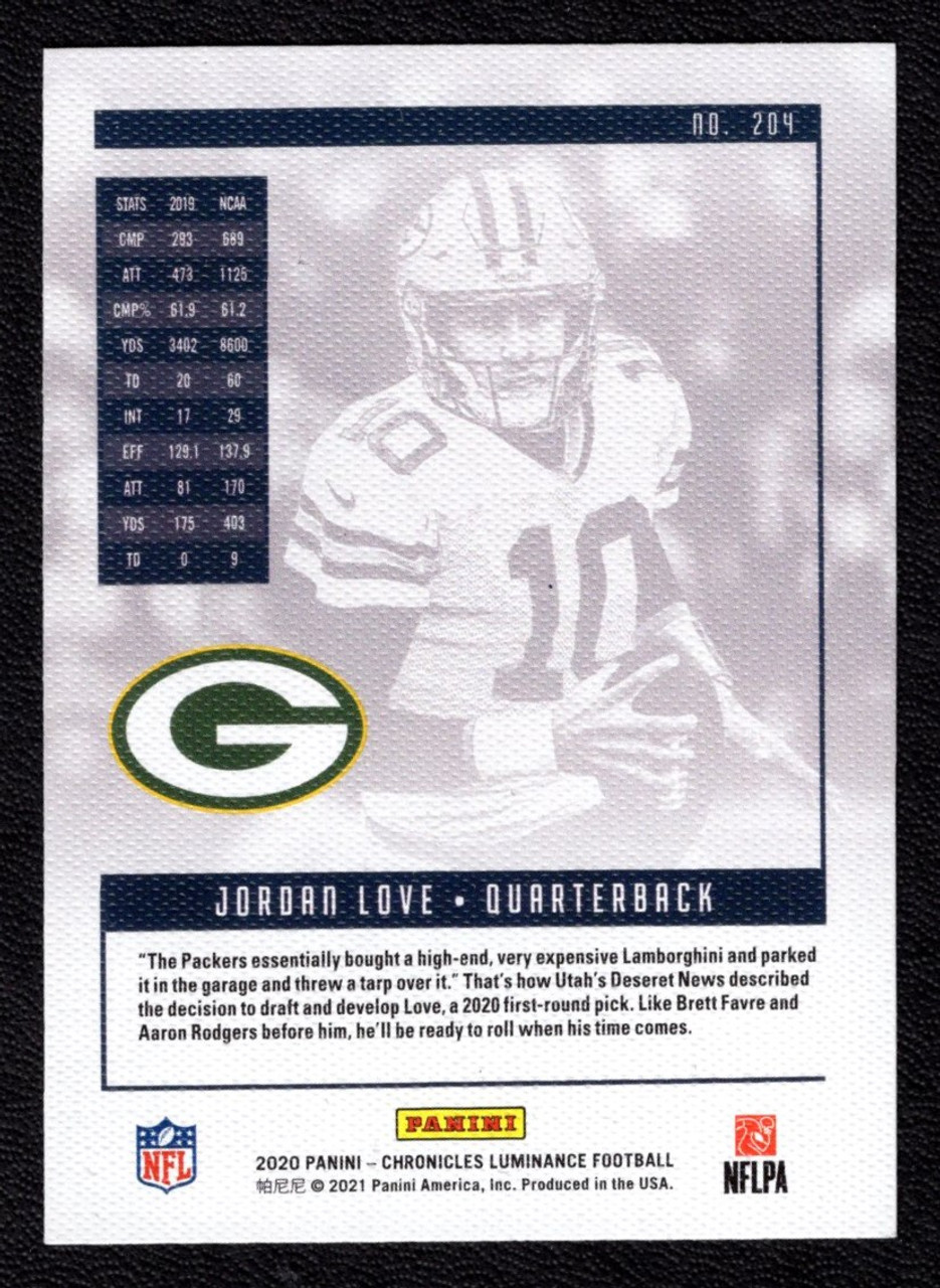 2020 Panini Chronicles #204 Jordan Love Luminance Pink Parallel Rookie/RC