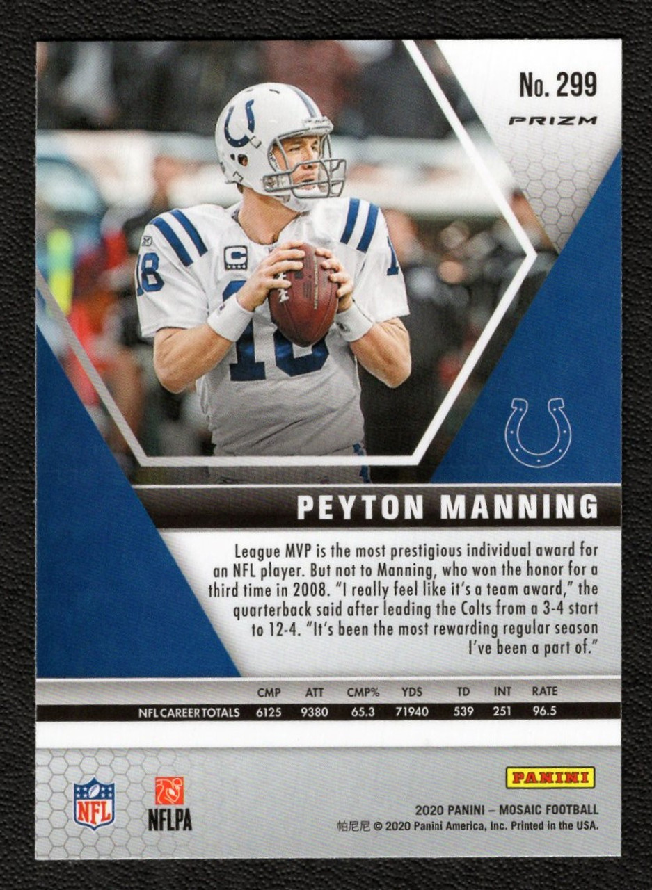 2020 Panini Mosaic #299 Peyton Manning MVPs Red Reactive Prizm