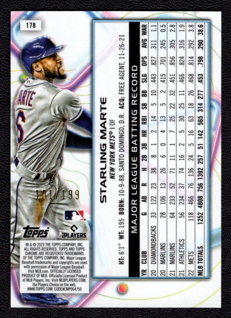 2023 Topps Chrome Cosmic #178 Starling Marte Aqua Equinox Refractor 101/199