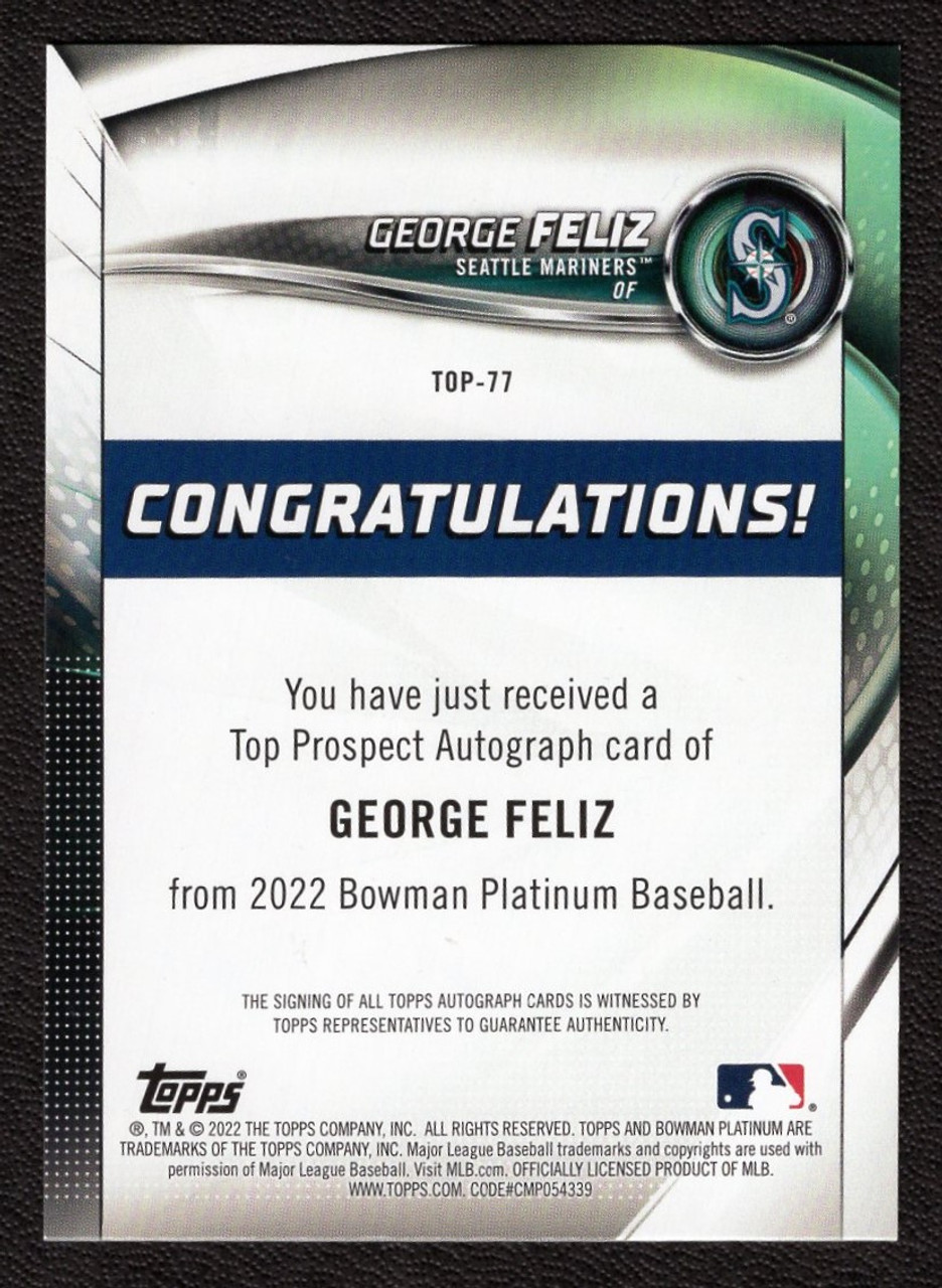 2022 Bowman Platinum #TOP-77 George Feliz Autograph (#2)