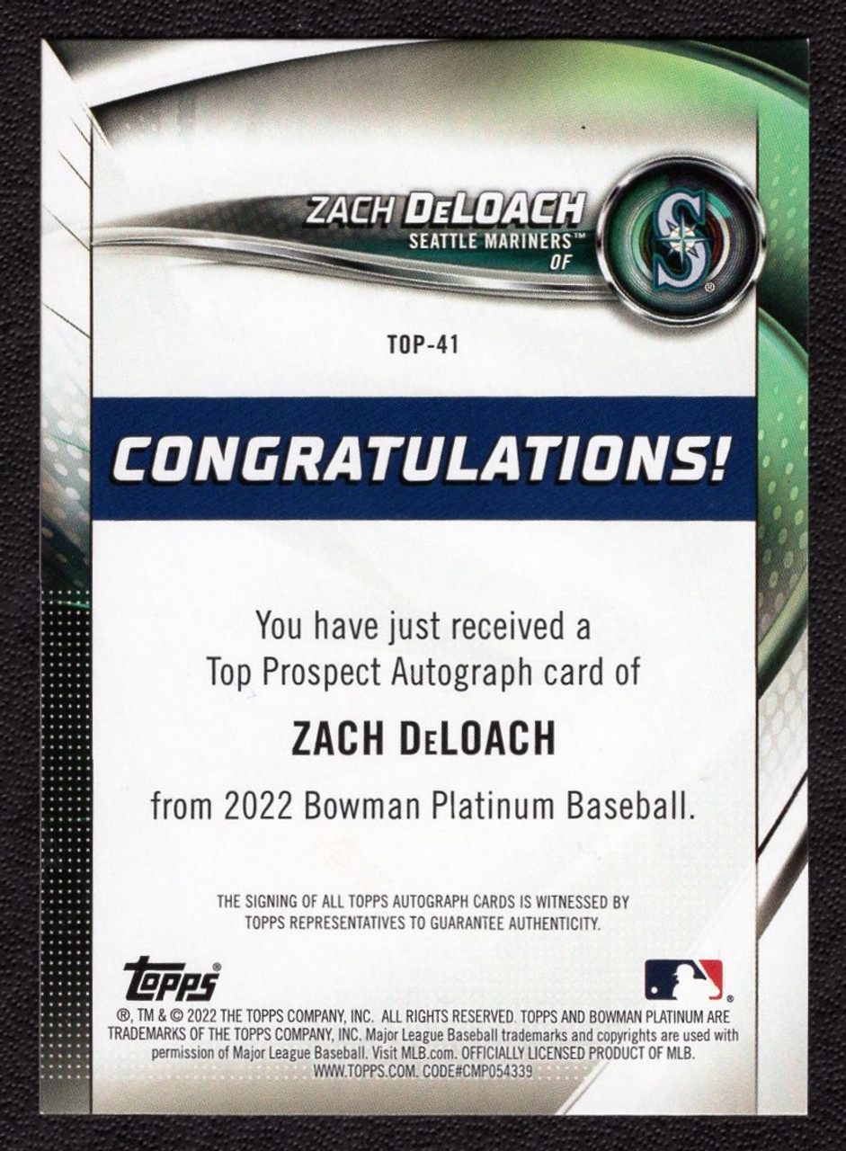 2022 Bowman Platinum #TOP-41 Zach DeLoach Autograph