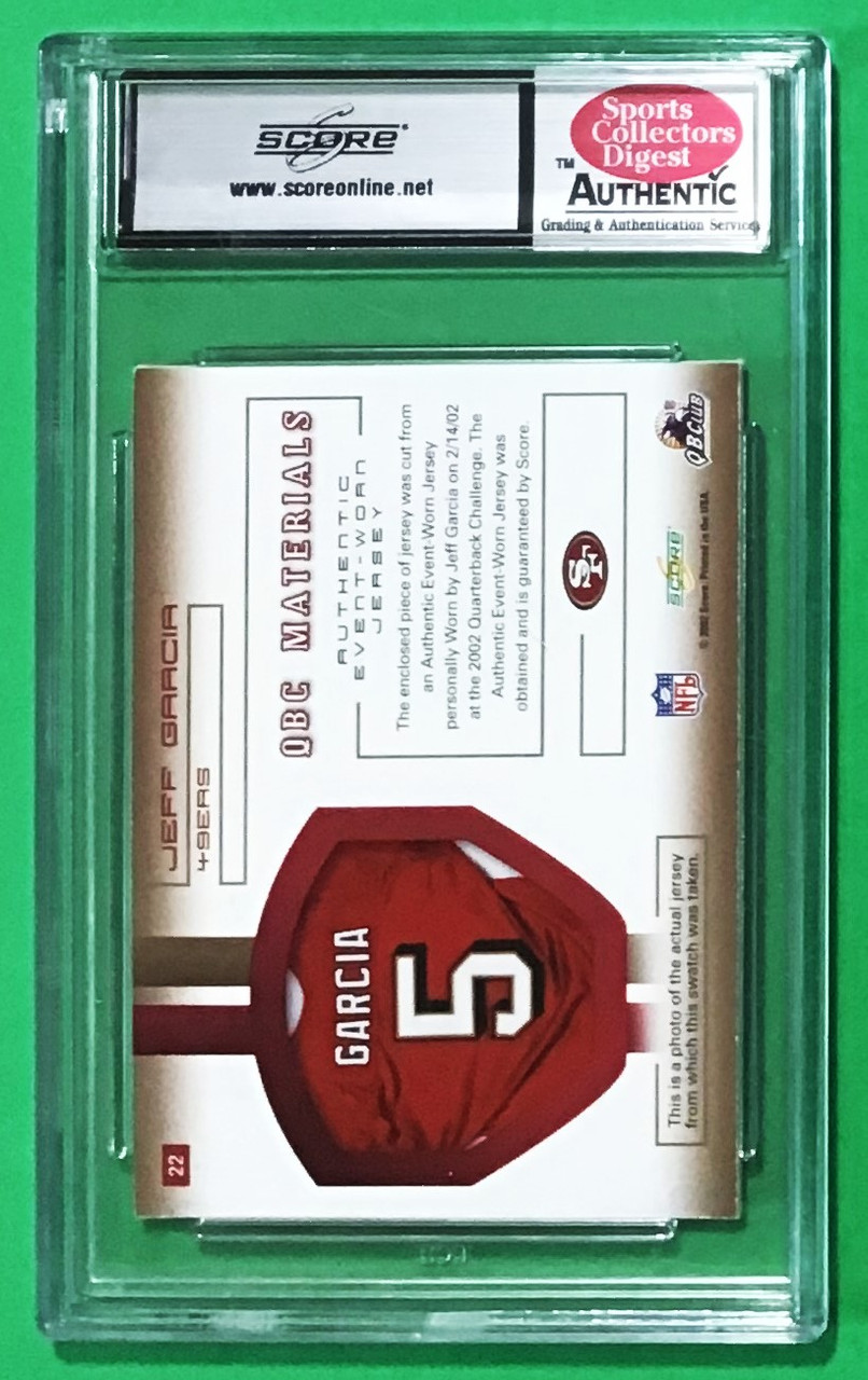 2002 Score #3 Jeff Garcia QBC Materials Event Worn Jersey Relic (Untouched)