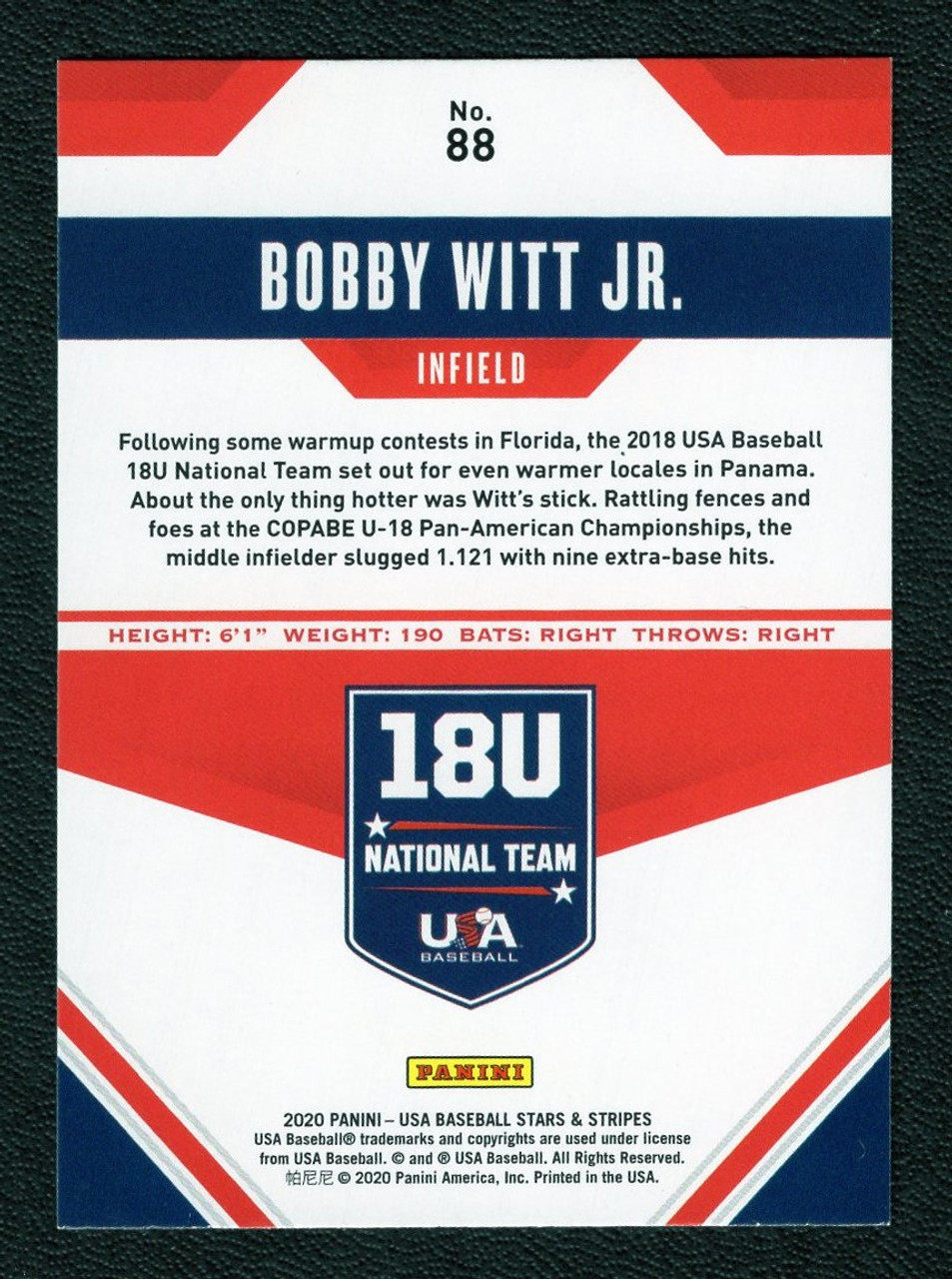 2020 Panini Stars & Stripes #88 Bobby Witt Jr. 18U National Team (#2)