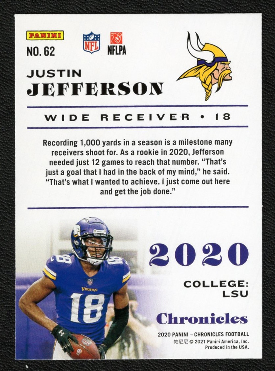 2020 Panini Chronicles #62 Justin Jefferson Green Parallel Rookie/RC