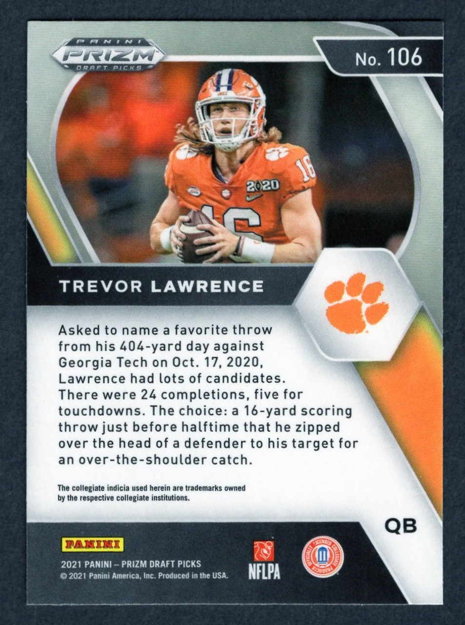 2021 Panini Prizm Draft Picks #106 Trevor Lawrence Rookie/RC