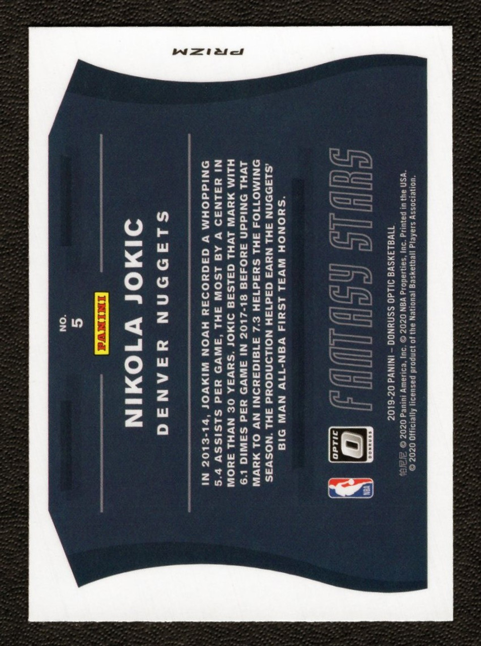 2019/20 Panini Donruss Optic #5 Nikola Jokic Fantasy Stars Prizm