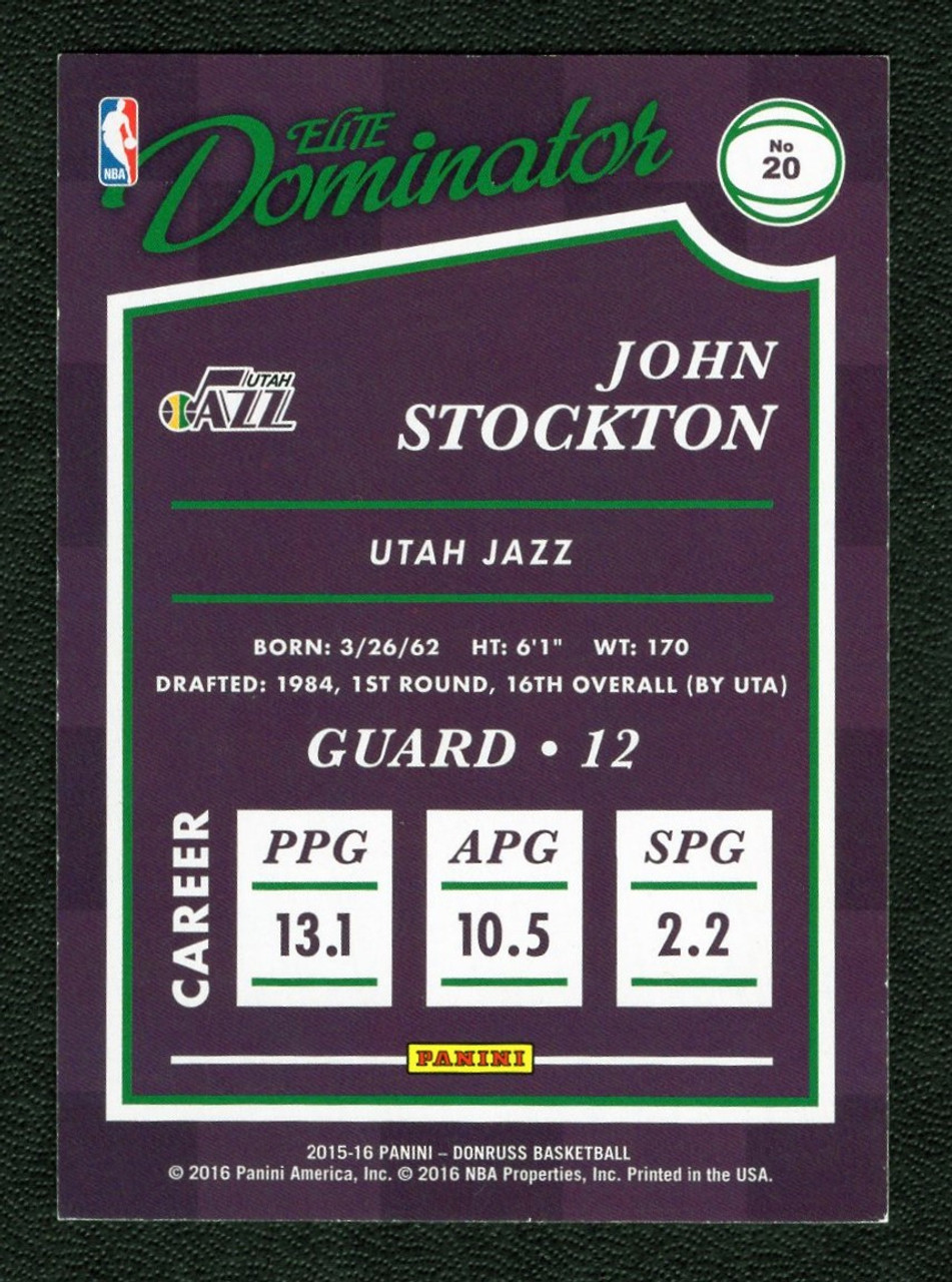 2015/16 Panini Donruss #20 John Stockton Elite Dominator Hall Of Fame Green Parallel 606/999