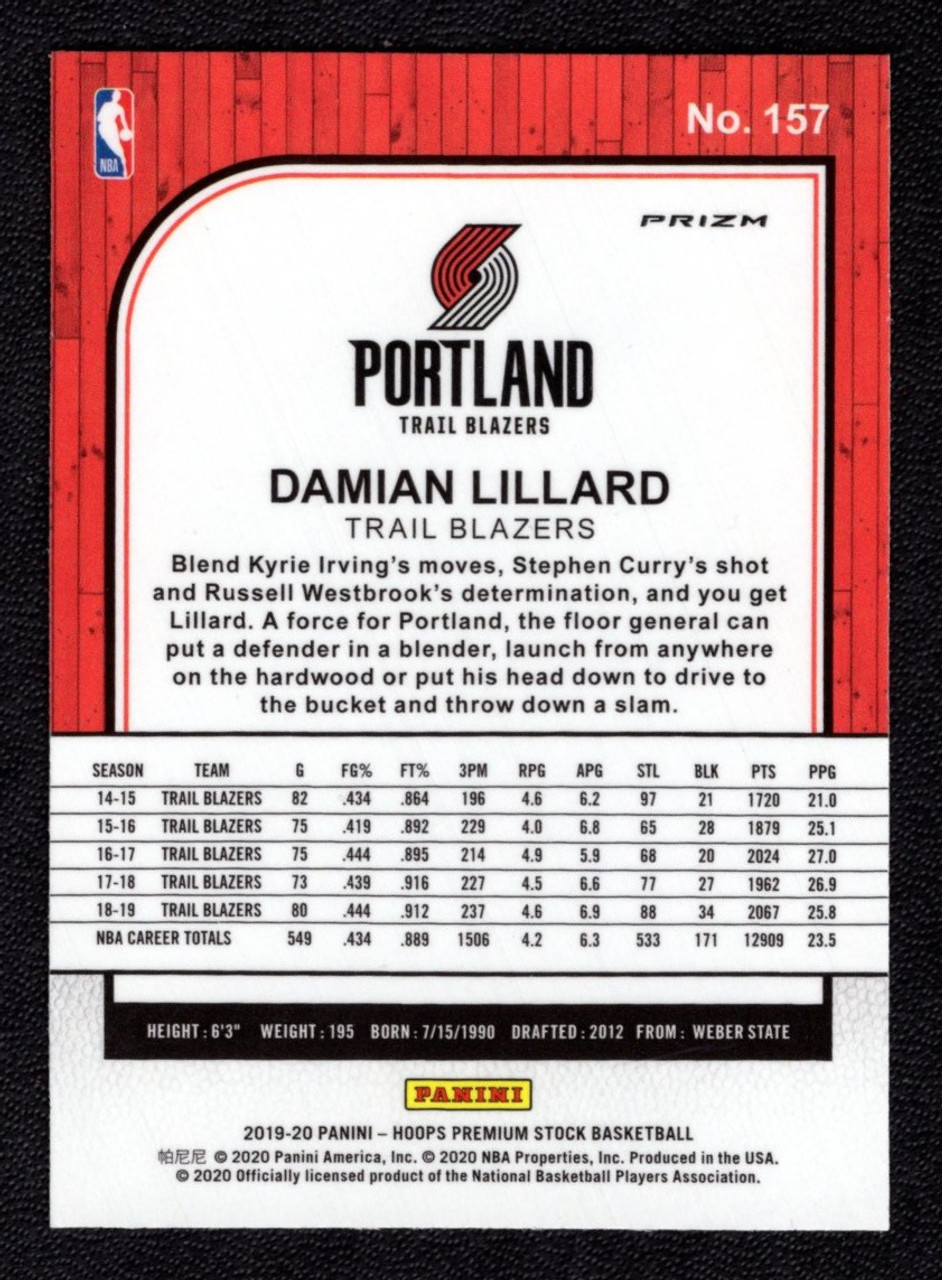 2019/20 Panini Hoops Premium Stock #157 Damian Lillard Silver Prizm