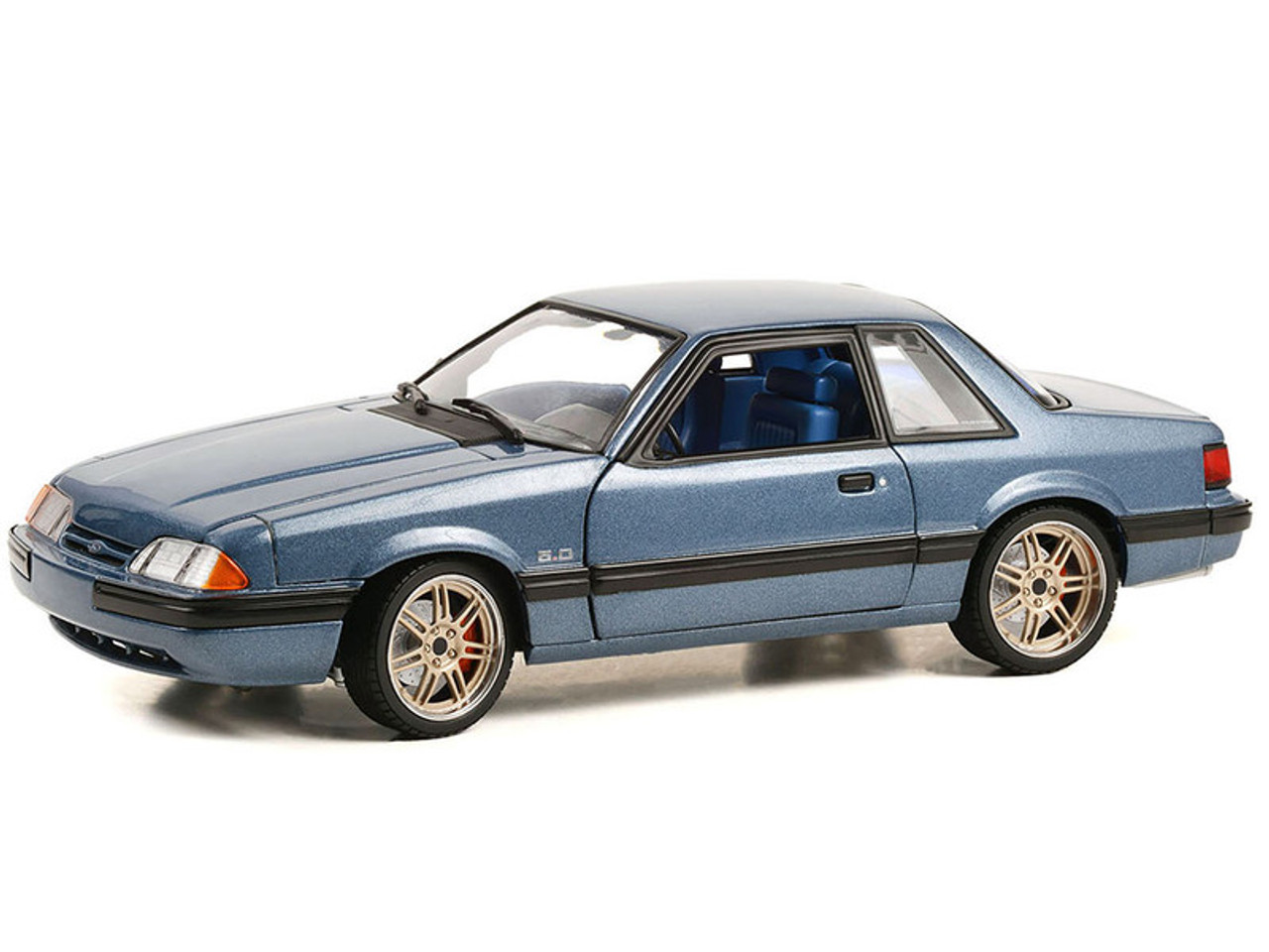 1989 Ford Mustang 5.0 LX - Shadow Blue Metallic with Custom 7-Spoke Wheels and Blue Interior - "Detroit Speed, Inc." Limited Edition - 1:18 Diecast Model Car by GMP