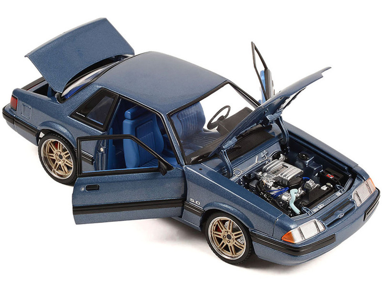 1989 Ford Mustang 5.0 LX - Shadow Blue Metallic with Custom 7-Spoke Wheels and Blue Interior - "Detroit Speed, Inc." Limited Edition - 1:18 Diecast Model Car by GMP