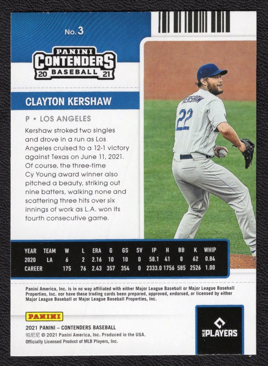 2021 Panini Contenders #3 Clayton Kershaw Season Ticket