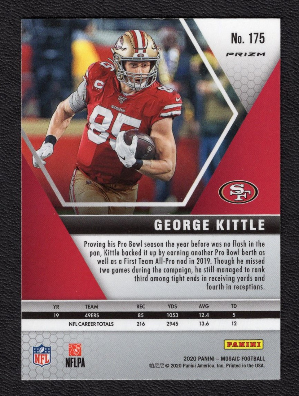 2020 Panini Mosaic #175 George Kittle Blue Reactive Prizm