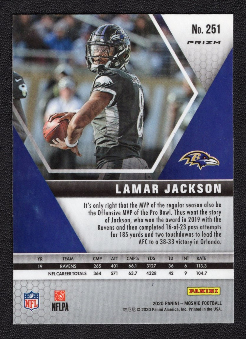 2020 Panini Mosaic #251 Lamar Jackson Pro Bowl Blue Reactive Prizm