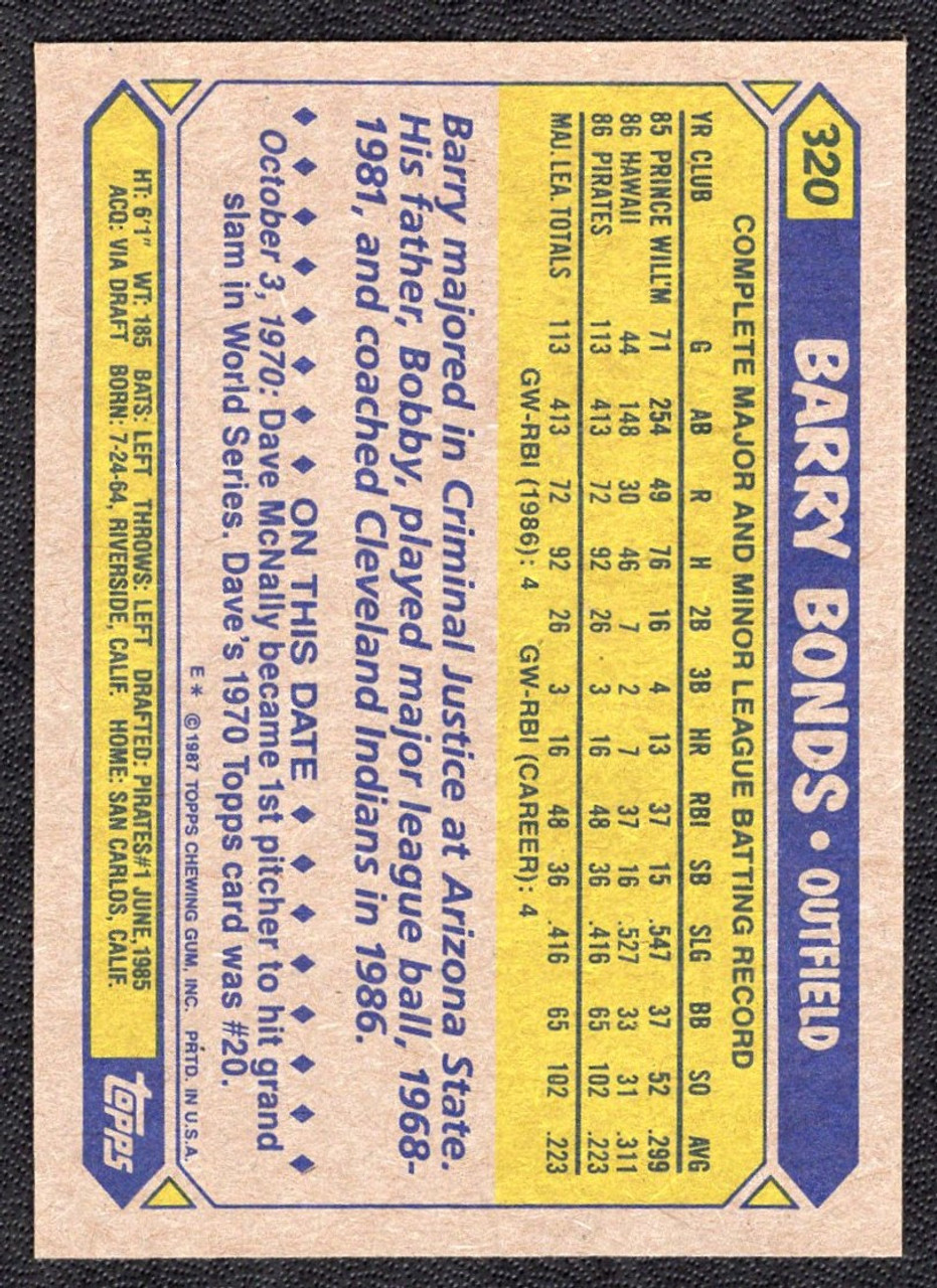 1987 Topps #320 Barry Bonds Rookie/RC (#2)