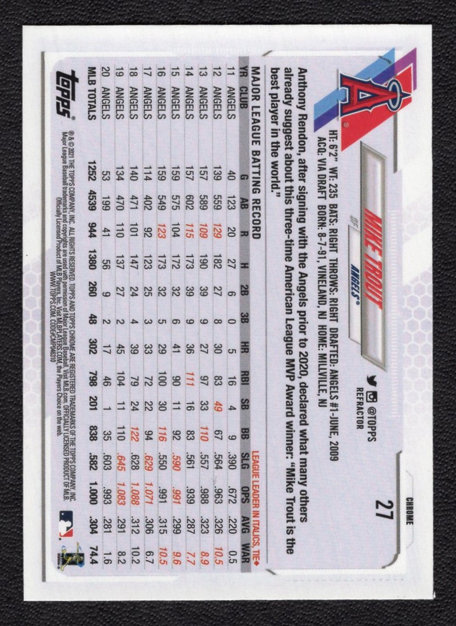 2021 Topps Chrome #27 Mike Trout Refractor