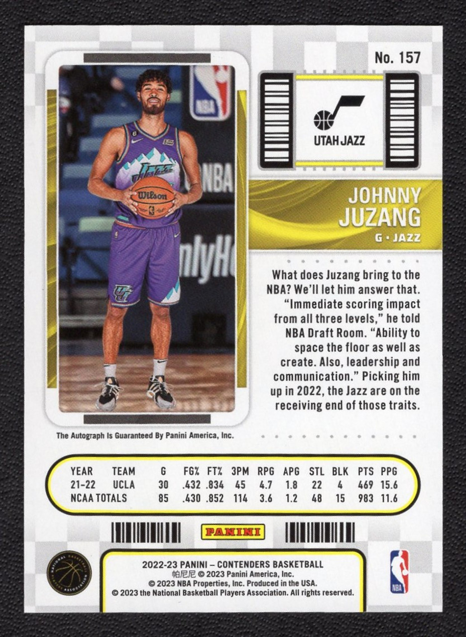 2022/23 Panini Contenders #157 Johnny Juzang Rookie Ticket Autograph