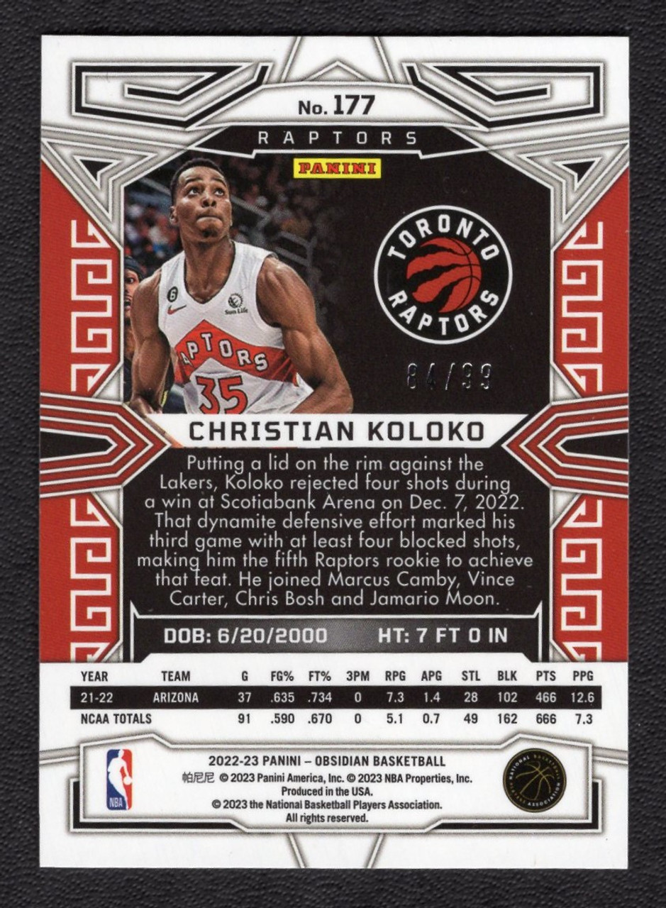 2022/23 Panini Obsidian #177 Christian Koloko Purple Electric Etch Parallel Rookie/RC 84/99