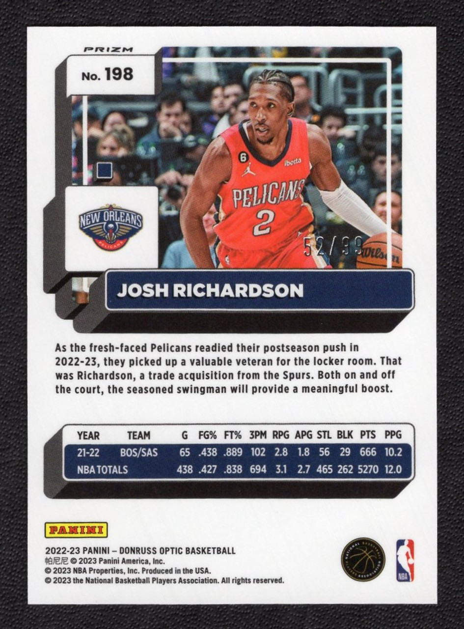 2022/23 Panini Donruss Optic #198 Josh Richardson Copper Glitter Prizm 52/99