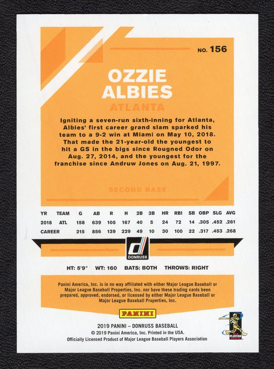 2019 Panini Donruss #156 Ozzie Albies Career - 100 RBIs Silver Foil 069/100