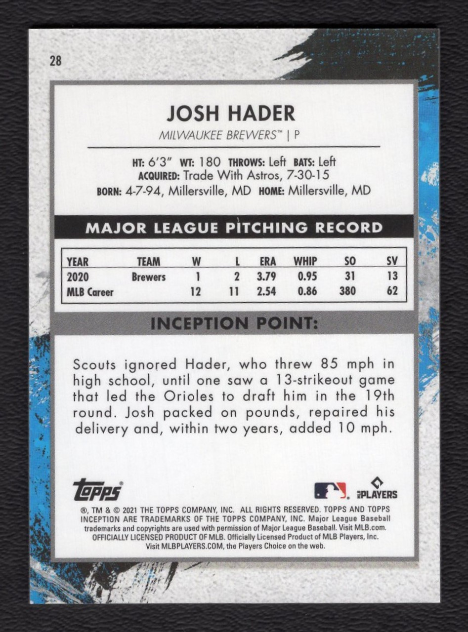 2021 Topps Inception #28 Josh Hader Green Parallel