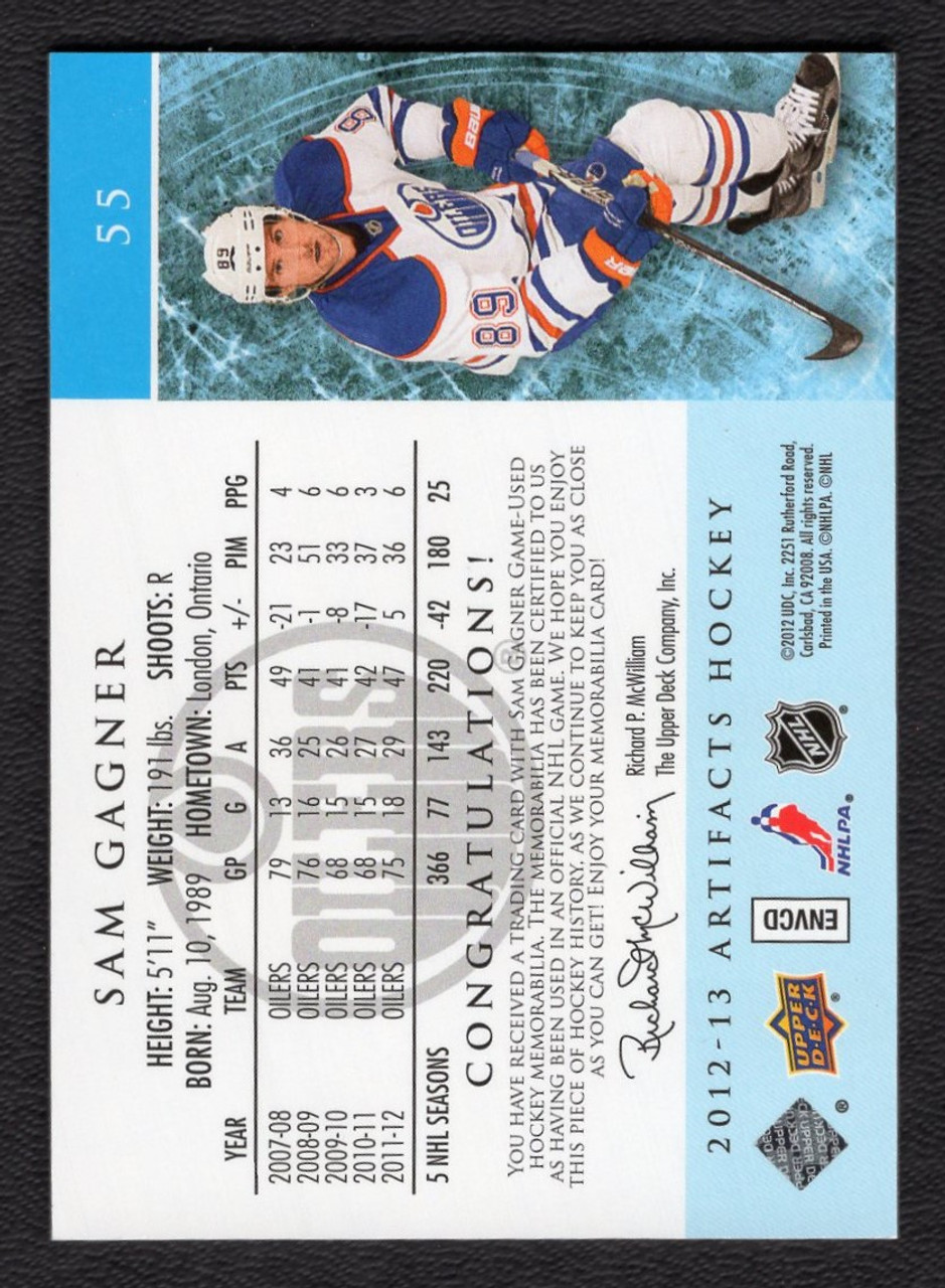 2012-13 Upper Deck Artifacts #55 Sam Gagner Dual Game Used Jersey Relic 096/125