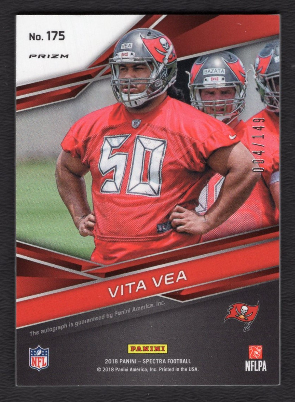 2018 Panini Spectra #175 Vita Vea Blue Prizm Rookie Autograph 004/149