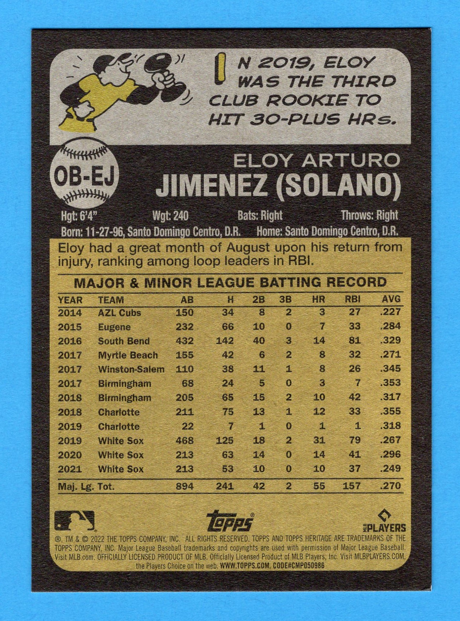 2022 Topps Heritage #OB-EJ Eloy Jimenez Oversized Base 1973 Topps (#2)