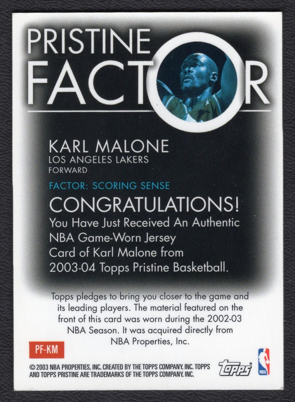 2003/04 Topps Pristine #PF-KM Karl Malone Pristine Factor Game USed Jersey Relic