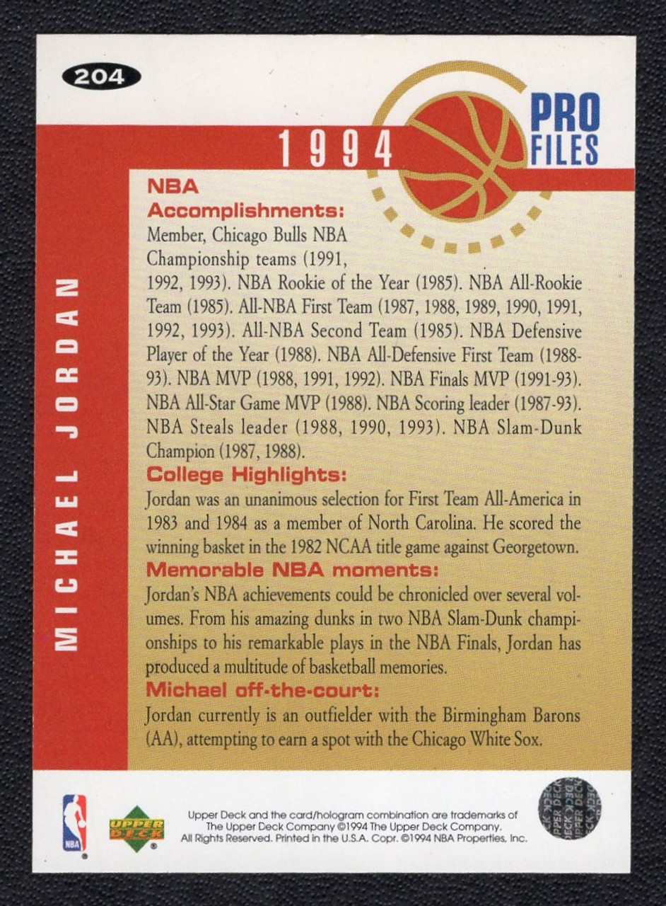1994 Upper Deck Collectors Choice #204 Michael Jordan Pro Files
