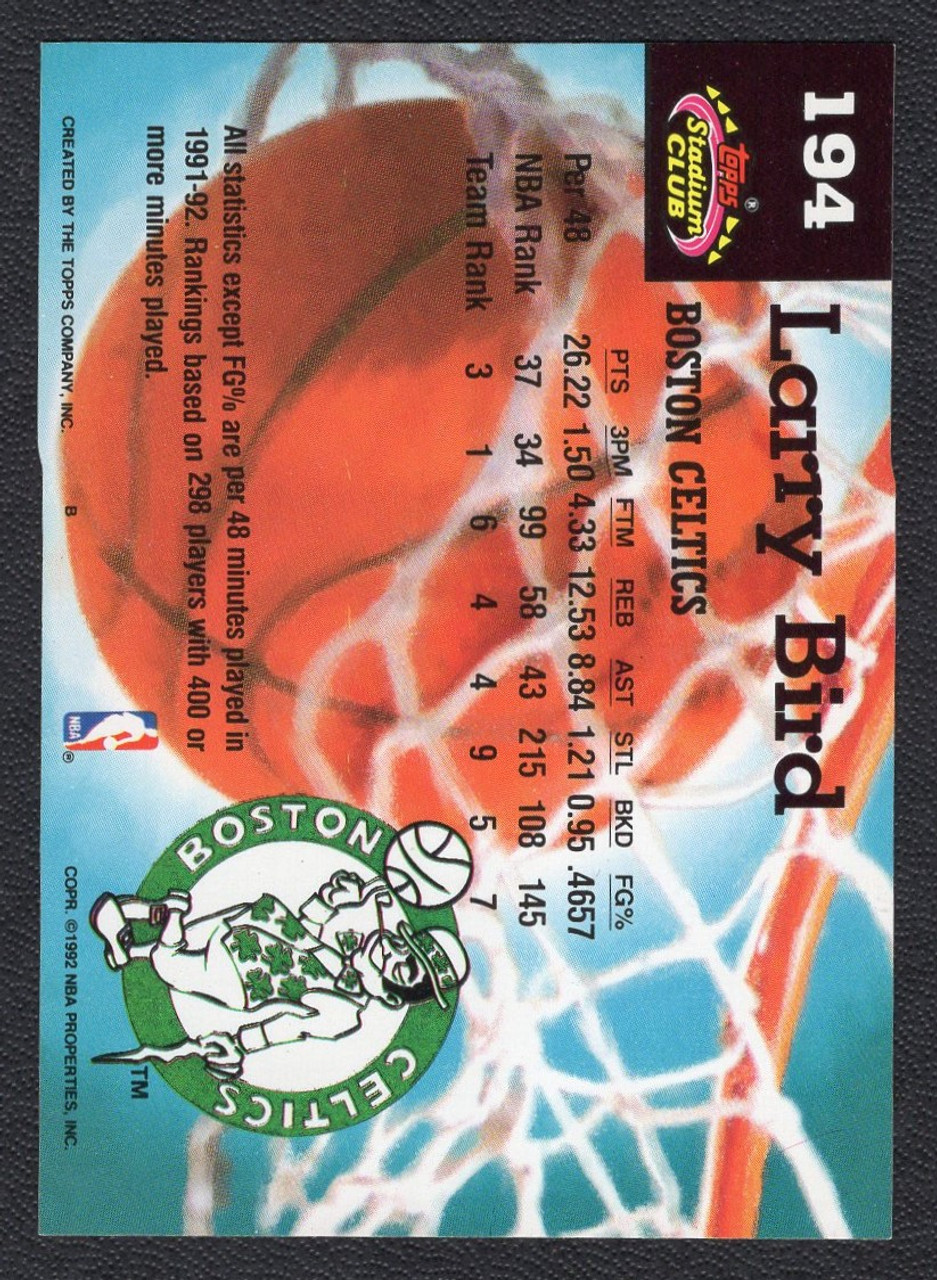 1992/93 Topps Stadium Club #194 Larry Bird Members Choice
